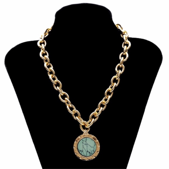 Roman Marble Pendant Gold Chain Necklace - Picture 8 of 9